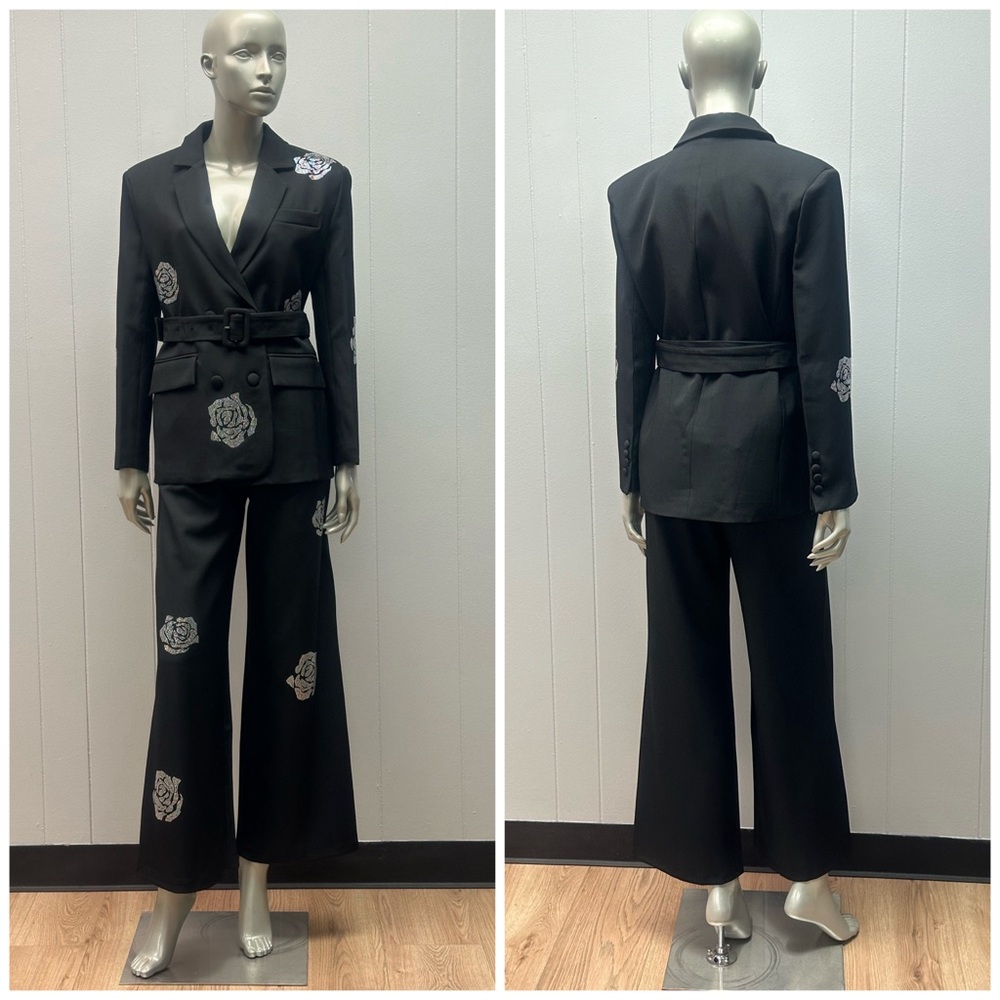 Flo Rho Black Rhinestone Detail 2pc Pants Suit